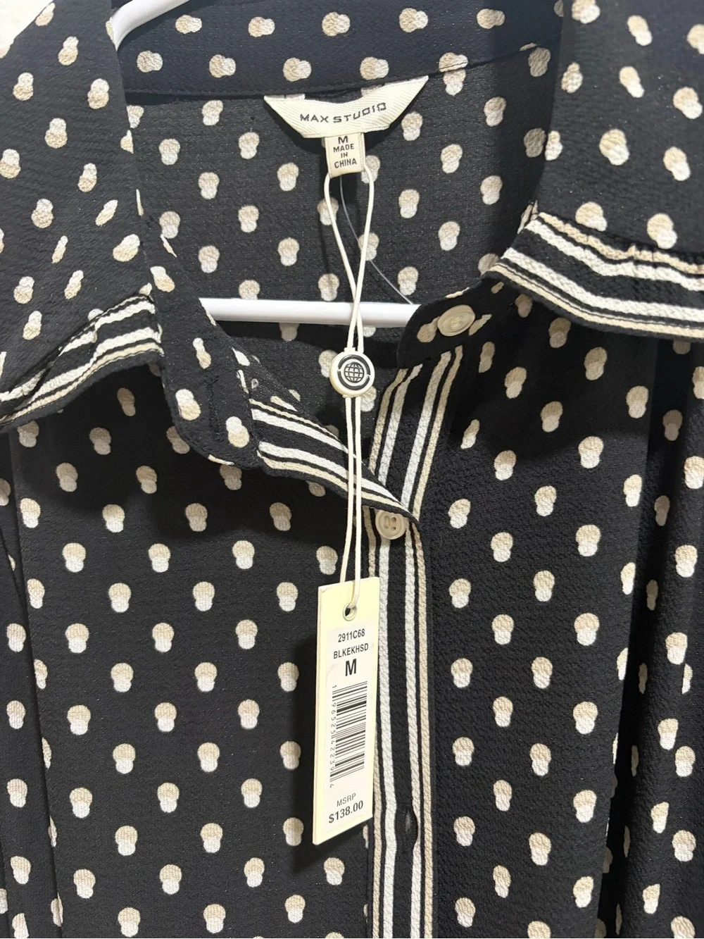 Max Studio Black Polka Dot Maxi Shirt Dress with Tie Waist